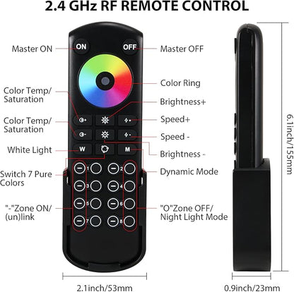 XXK RC05RFB RF Remoter, 8-Zone 2.4G Handheld RF Remote Control Compatible with RGBCCT RGBW CCT RGB LED Controller, 500ft Wireless Control 8 Channel Group Control for Home RGBCCT LED Strip Lights