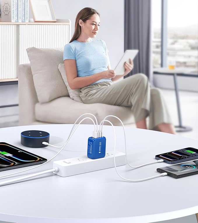 (2-Pack) 60W USB C Wall Charger Block, 5-Port C Charger Fast Charging Block PD Power Adapter +QC 3.0 Multiport Type C Box Brick Cube USB A Wall Plug for iPhone 15/16/17 Pro Max,Samsung (Dark Blue)