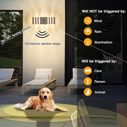 2 Pack Motion Sensor Outdoor Wall Lights with 4 Dimmable Bulbs, Modern White Dusk to Dawn Porch Sconces Waterproof Up Down Exterior Lighting Fixtures, Outside Coach Lamp for House Garage Front Door
