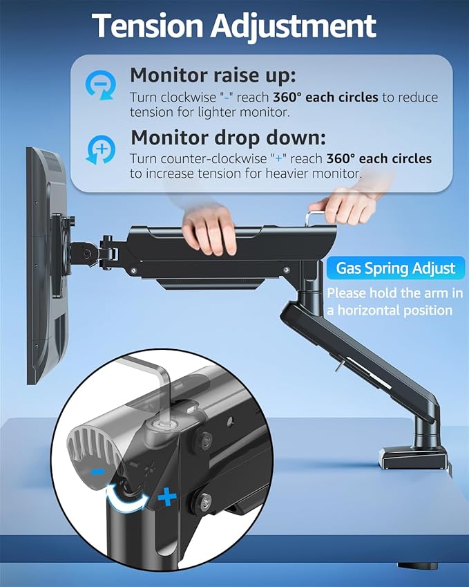 Single Monitor Mount for 32 27 24 22 inch Screen, Monitor Arm Holds 4.4-22 lbs, Monitor Desk Mount, Gaming & Home Office Use, VESA 75x75mm & 100x100mm, Freelift Pro Black