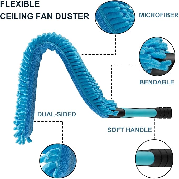 Hicavar 25 Foot High Ceiling Fan Duster with 6-18 Foot Extension Pole, Extendable Reusable Cobweb, Feather, Window Cleaning Squeegee Kit