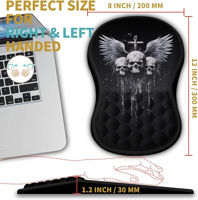 Hokafenle Ergonomic Mouse Pad Wrist Support with Massage Design, Wrist Rest Pain Relief Mousepad with Memory Foam&Non-Slip PU Base, Mouse Pads for Wireless Mouse & Desk (12x8 inch,Demon Angel)