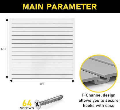 DLDIRECT 48" X 48" - White Slatwall Panel Garage Organizer: Heavy Duty Wall Mounted PVC Rack, Interlocking Slat Paneling for Garage Storage, Slotwall Board, Shelves System