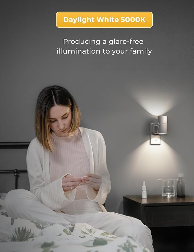 L LOHAS LED Bright Night Light, Night Lights Plug into Wall, Daylight White, Dimmable Nightlight Plug in White Shade, Light Sensor, Decorative LED Nightlights for Hallway Bathroom Kitchen, 2 Pack