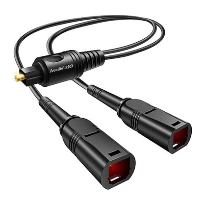 avedio links Optical Audio Cable Splitter 1 in 2 Out, Toslink Digital Fiber Audio Splitter 1 Male Input 2 Female Output Support LPCM2.0 Doldy DTS Digital & DTS 5.1CH for Xbox,PS4,TV Box,Sound Bar,etc
