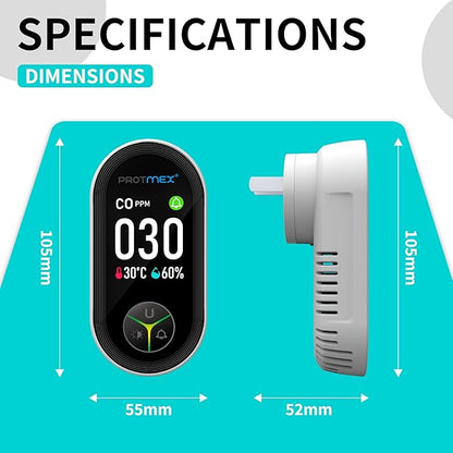 Protmex Carbon Monoxide Detector Plug in Wall, 3-in-1 Co Detector Monitor Air Quality with Temperature Humidity Sensor, Portable CO Meter Easy to Read & Install, for Home/Hotel/RV