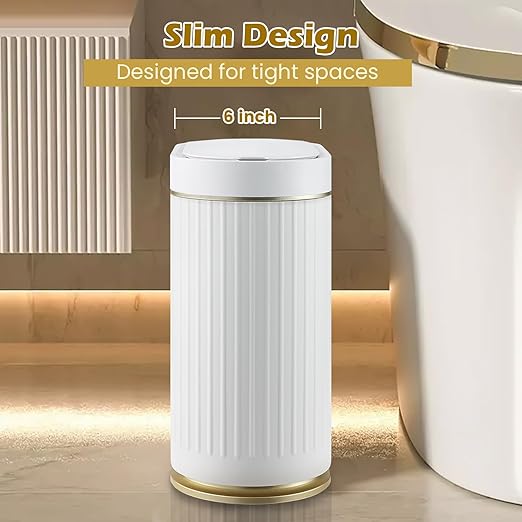 Bathroom Trash Can with Lid Automatic 2 Gallon Motion Sensor Garbage Bin, 7.5 Liter Smart Trash Bin Bathroom Decor, Plastic Garbage Can, Narrow Trash Can for Bedroom, Office, Living Room