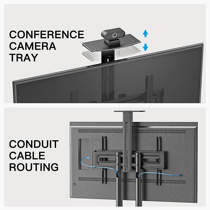 PERLESMITH Rolling TV Stand with Wheels for 32-85 Inch LCD LED 4K Flat Screen TVs, Tilt Mobile TV Cart with Shelf Holds Up to 100 lbs, Height Adjustable Floor TV Stand Max VESA 600x400mm- PSTVMC05