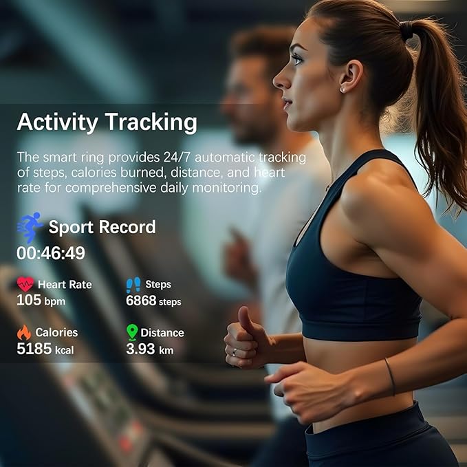 Smart Health Ring for Women Men, Fitness Tracker Ring with Heart Rate, Blood Oxygen, Sleep Tracker, Step Tracker, No Subscription Fee, IP68 Waterproof Smart Ring for iPhone & Android (Black, 9#)