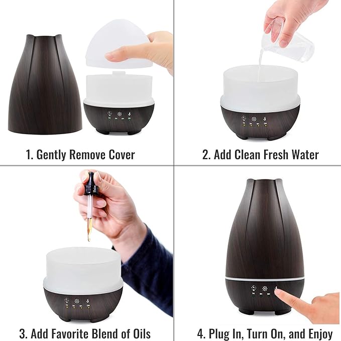 HealthSmart Essential Oil Diffuser, Cool Mist Humidifier and Aromatherapy Diffuser with 500ML Tank Ideal for Large Rooms, Adjustable Timer, Mist Mode and 7 LED Light Colors, Brown (Pack of 2)