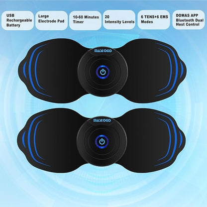 Wireless Tens Unit Muscle Stimulator - Two Sets of Tens Unit Massager for Pain Relief - Up to 12 Mode 20 Intensity Portable with App Controlled Bluetooth TENS EMS Muscle Stimulator Machine