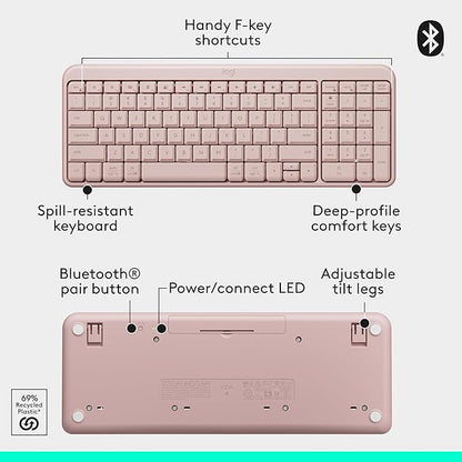 Logitech MK250 Bluetooth Wireless Mouse and Keyboard Combo: Fast & Easy Connectivity, Compact Wireless Keyboard, Ambidextrous Mouse, Durable Build - Windows/MacOS - Rose