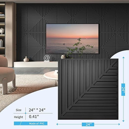 Art3d 12-Pack Drop Ceiling Tiles 2x2 FT, PVC 3D Textured Panels for Interior Wall Decor Living Room Bedroom Office, 24x24 Inch, Black