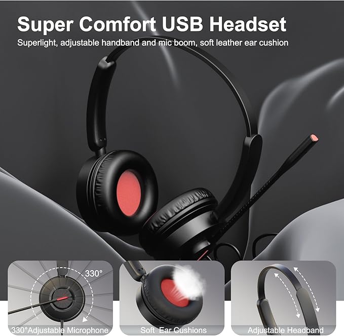 MAIRDI USB Headset with Microphone, 7.1 Surround Sound, USB-A/Type C/3.5mm 3-in-1 Wired Headset with Mic Noise Cancelling & Mute, Computer Headphone for Laptop Home Work Office CallCenter Teams Zoom
