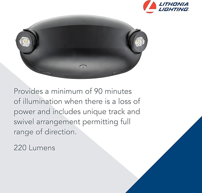 Lithonia Lighting ELM2L B M12 Quantum LED Emergency Light, Manual Testing, 220 Lumens, Black