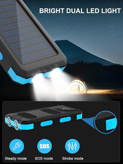 Solar Charger, 38800mAh Solar Power Bank, Waterproof External Backup Battery Power Pack with USB C Input/Output/LED Flashlights Compatible with iPhone, Samsung, iPad, Suitable for Outdoor, Camping