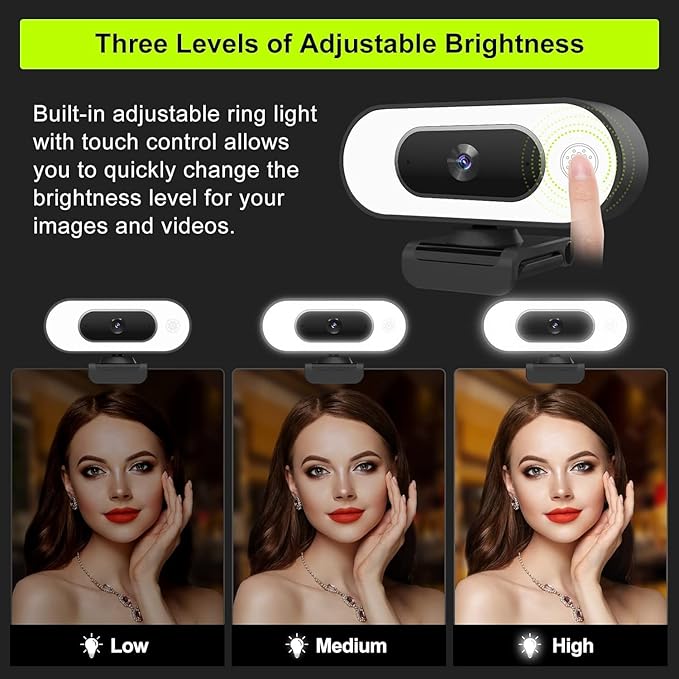 Webcam with Ring Light Microphone - Streaming Web Camera, 1080P Full HD Pro Camera for PC Mac Laptop Desktop, USB Computer Webcam with Privacy Cover and Tripod for Zoom Meeting Skype Teams Twitch