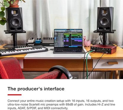 Focusrite Scarlett 16i16 4th Gen USB Audio Interface, for Songwriting, Music Production, Recording, and Podcasting — High-Fidelity, Studio Quality Recording, and All the Software You Need to Record