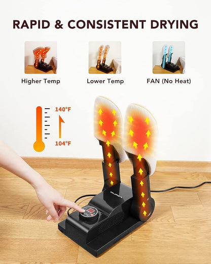 FORLIM [Upgraded Temperature Control] Boot Dryer for Work Boots - Shoe Dryer with 24-Hour Delay Timer, Portable Glove Dryer & Boot Warmer, Automatic Shut-Off Timer, Folding Design, Smart Panel, Black
