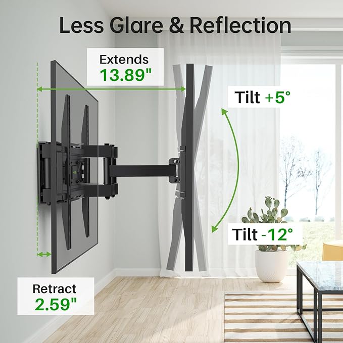 USX MOUNT Full Motion TV Wall Mount for Most 32-70 inch TVs up to 99 lbs, Wall Mount Bracket with Dual Articulating Arms, Swivel, Tilt, Max VESA 400x400mm, TV Mount Fits 12”/16” Wood Studs