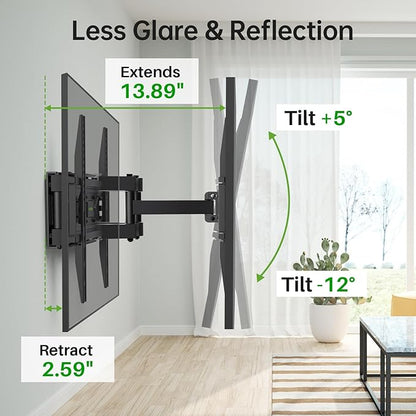 USX MOUNT Full Motion TV Wall Mount for Most 32-70 inch TVs up to 99 lbs, Wall Mount Bracket with Dual Articulating Arms, Swivel, Tilt, Max VESA 400x400mm, TV Mount Fits 12”/16” Wood Studs