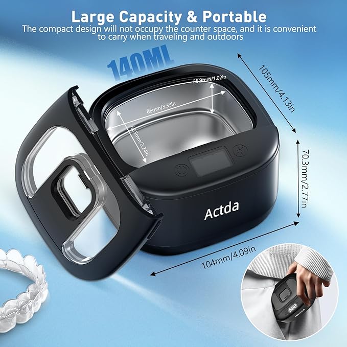 Ultrasonic Retainer Cleaner, Upgraded Wireless Professional Sonic Dental Cleaning Machine, Dental Cleaning Pod Night Guard Cleaner for Dentures, Retainers,Aligner, Mouth Guards, Jewelry, Black