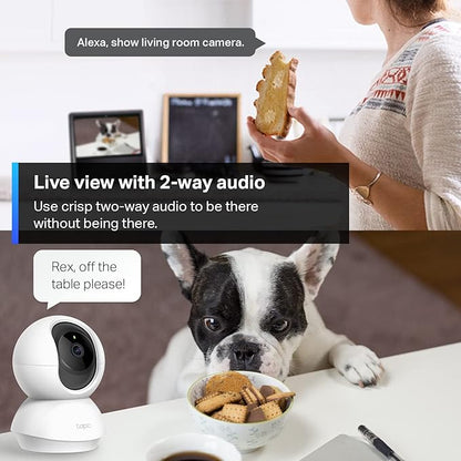 Tapo TP-Link 2K Pan Tilt Security Camera for Baby Monitor, Dog Camera w/Motion Detection, 2-Way Audio Siren, Night Vision, Cloud &SD Card Storage (Up to 256 GB), Works with Alexa & Google Home (C210)