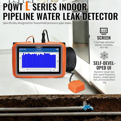 PQWT L30 Underground Water Leak Detectors for Home Wall Water Pipe Detector Machine Horizontal Sensor Acoustic Pipeline Leakage Detection Kit Noise Reduction Headphone Smart Touchscreen Carry Case