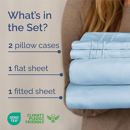 King Size 4 Piece Sheet Set - Comfy Breathable & Cooling Bed Sheets Set - Hotel Luxury Bedding for Women, Men, Kids, Teens, Boys & Girls - Deep Pockets, Soft and Wrinkle Free - Oeko-Tex - Light Blue