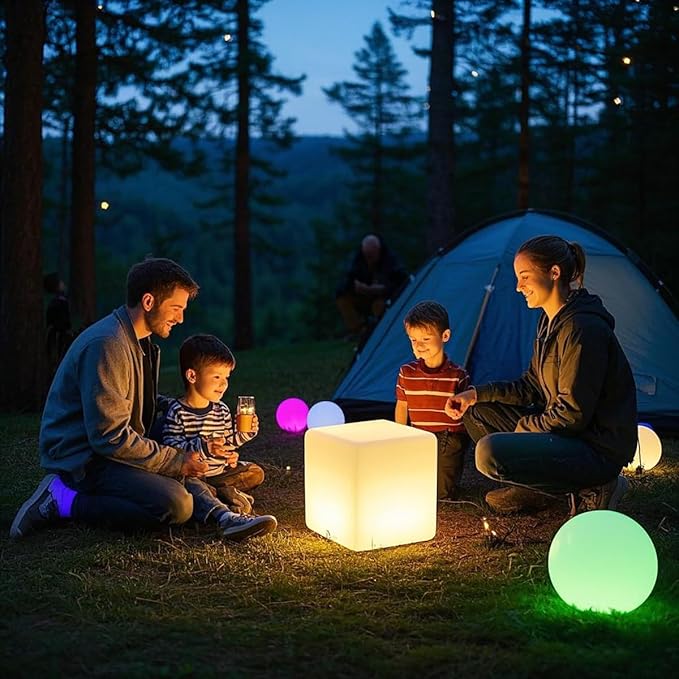 Mr.Go 15-Inch LED Cube Chair, 16 Dimmable RGB Colors Cube Seat w/Remote, Rechargeable Glowing Side Table, Waterproof Outdoor Floor Lamp for Patio, Pool, Home, Garden, Bar, Stage, Party Decor Lighting