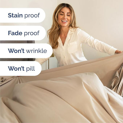 Cal King Size 4 Piece Sheet Set - Comfy Breathable & Cooling Bed Sheets Set - Hotel Luxury Bedding for Women, Men, Kids, Teens, Boys & Girls - Deep Pockets, Ultra-Soft, Wrinkle Free - Oeko-Tex - Cream