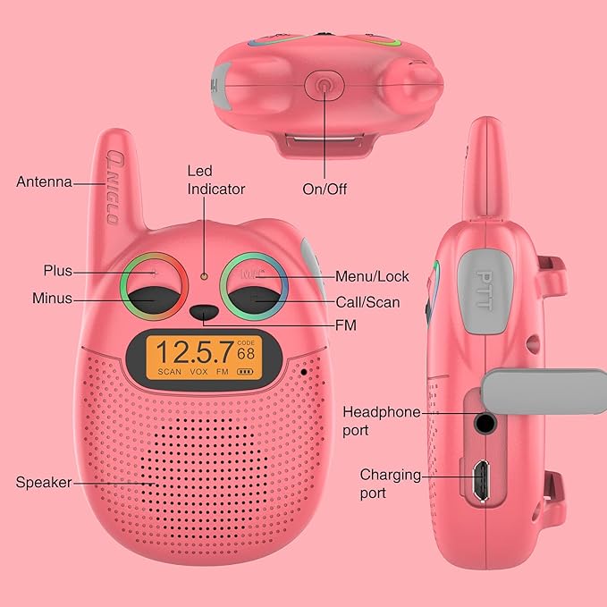 Walkie Talkies for Kids Rechargeable, Christmas Birthday Gifts for Girls Age 3-9,Easy to Use Kids Walkie Talkies,Spy Games Toys for 3 4 5 6 7 8 9 10 12 Year Old Girl with USB Chargeable Battery 2 Pack