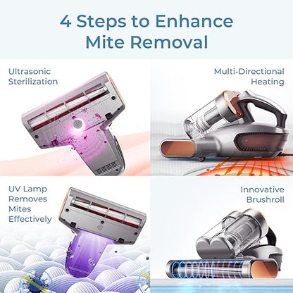 JIGOO S300 PRO Mattress Vacuum Cleaner with UV & Ultrasonic and High Heating,Anti-allergen Powerful Handheld Vacuum for Bed,Sofa