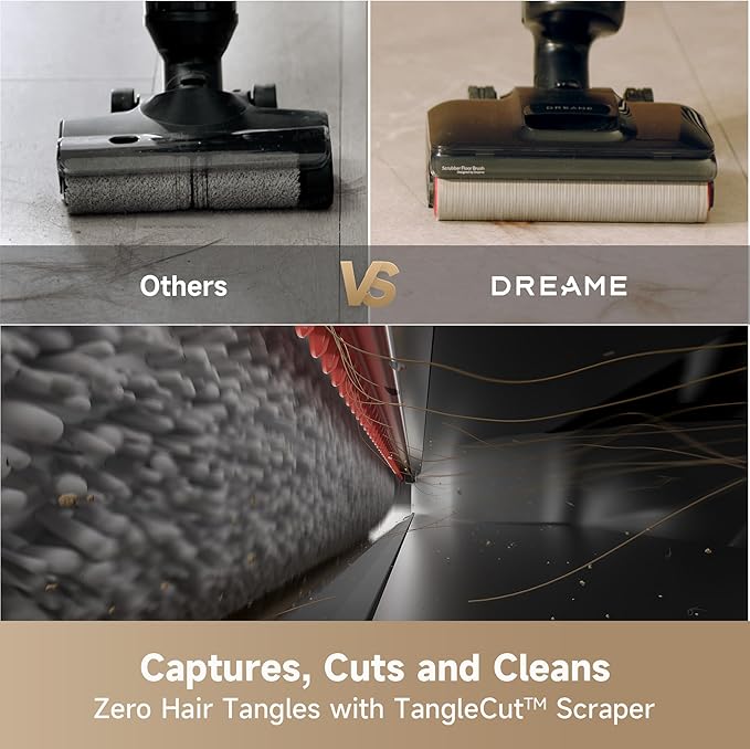 DREAME H12 Pro FlexReach Wet Dry Vacuum Cleaner, 0 Tangle Cordless Vacuum Mop All-in-One for Hard Floors, 180° Lie-Flat Floor Cleaner Machine with 194°F Hot Self-Cleaning, 50Mins Runtime