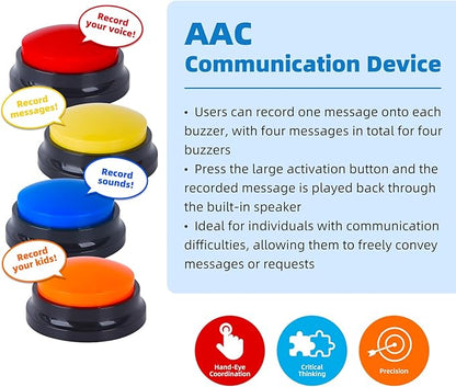 4 Pack Portable AAC Communication Devices for Autism Individuals with Communication Difficulties, Communication Device for Nonverbal Kids, Voice Recording Buttons for Schools, Home, Treatment Courses