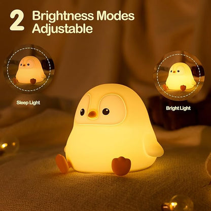 ATSUI Penguin Night Light, LED Squishy Novelty Animal Night Lamp, Food Grade Silicone, 2 Level Dimmable, Nursery Nightlight for Desk Decor, Funny Gifts Stuff for Boys Girls Baby, White Elephant Gifts