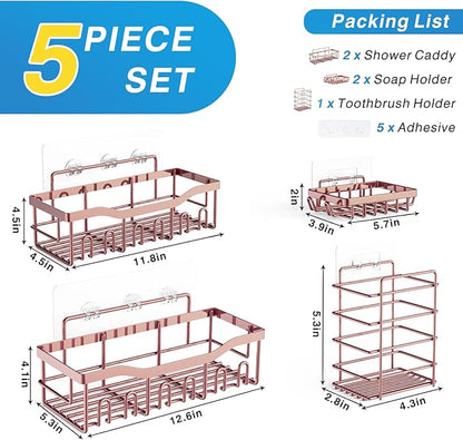EUDELE 5-Pack Rustproof Stainless Steel Shower Caddy – No Drill Adhesive Bathroom Organizer with Large Capacity, Spacious Shower Shelves for Inside Shower, Kitchen & Home Decor Storage-XL Size