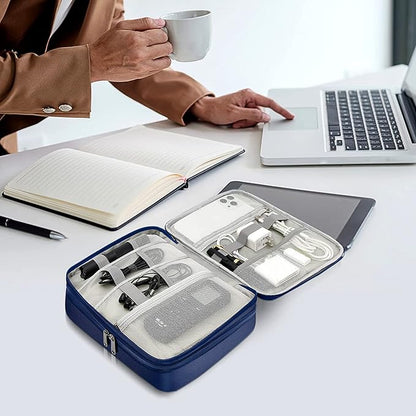 Electronics Travel Organizer, Double Layer Cable Organizer Bag Waterproof Electronics Accessories Storage Bag for Charger, Phone, Power Bank, Hard Drive, Cord, Tablet