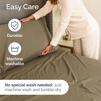 Twin Size 3 Piece Sheet Set - Comfy Breathable & Cooling Bed Sheets Set - Hotel Luxury Bedding for Women, Men, Kids, Teens, Boys & Girls - Deep Pockets, Ultra-Soft and Wrinkle Free - Oeko-Tex - Khaki