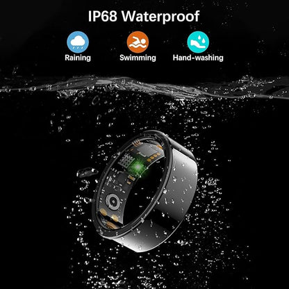 Smart Health Ring for Women Men, Fitness Tracker Ring with Heart Rate, Blood Oxygen, Sleep Tracker, Step Tracker, No Subscription Fee, IP68 Waterproof Smart Ring for iphone & Android (Black, 12#)