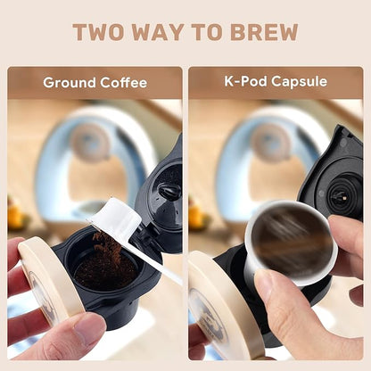 Single Serve Coffee Maker,Fast Brew in 2 minutes,Stylish＆Compact Design,MINI Q 2 IN 1 Coffee Machines for K*cup Capsules & Ground Coffee, Champagne Coffee maker