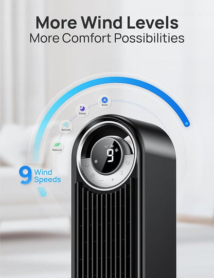 Dreo Tower Fan for Bedroom, 90° Oscillating Standing Floor Fan with 28ft/s Velocity, 25dB Quiet for Sleep, DC Motor, 9 Speeds, 4 Modes, 12H Timer, Voice & APP & Remote Control, 42" Cruiser Pro T2 S