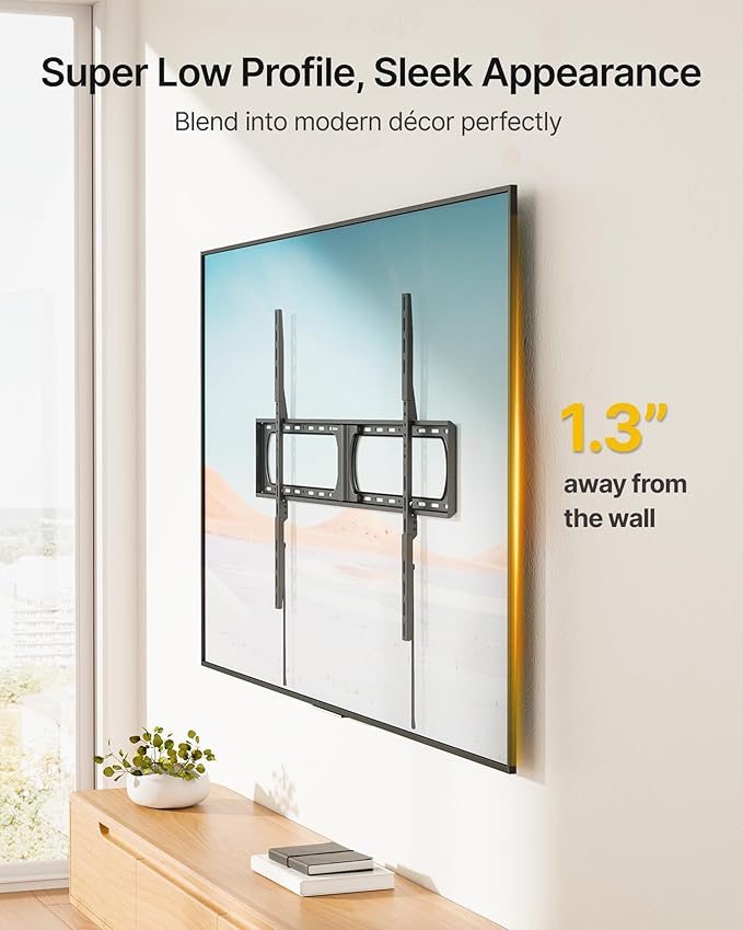 monTEK Heavy Duty XXL Fixed TV Wall Mount for 37–140" Flat & Curved TVs up to 300 lbs, 4× Load Tested, 1.25" Ultra Slim Low Profile Bracket, Fits 16"/18"/24" Wood Studs,VESA 1200×800mm TM1007W-XLF