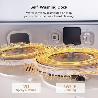 Mova P50 Pro Ultra Robot Vacuum and Mop, 19,000Pa Suction with Anti-Tangle Brush, Removable & Liftable Mop for Carpet & Floor, 167℉ Mop & Washboard Self Drying & Cleaning, Auto Empty & Refill