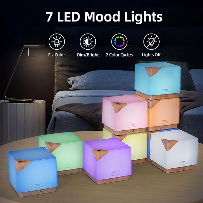 ASAKUKI 700 ml Essential Oil Diffuser for Home and Office, 7 LED Lights Aromatherapy Humidifier with Auto-Off Safety Switch