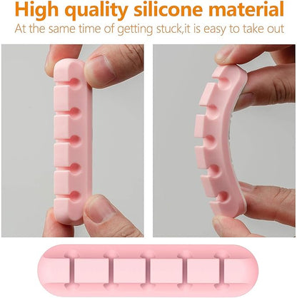 Cord Holder Cable Organizer Clips – Self Adhesive Cord Organizer for Desk, Car, Nightstands, Office, Pink Silicone Cord Keeper Cable Clips Wire Holders for Charger Cords (7-5-3-1-1 Slots)