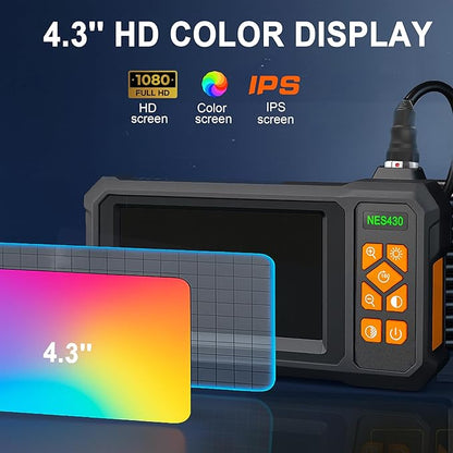 49.2 Feet Inspection Endoscope Camera with Light, 1080P HD Borescope Camera with Light, 4.3" IPS Screen, IP67 Waterproof Sewer Borescope, 49.2Ft Semi-Rigid Cord Drain Pipe Endoscope Cool Gadgets Tool