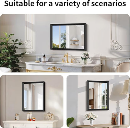 Black Bathroom Mirror 18 x 24 Inch Rectangle Wave Beveled for Wall Bathroom Vanity Mirror for Over Sink, Tempered Glass,for Entryway Hangs, Bathroom Living Room Horizontal or Vertical