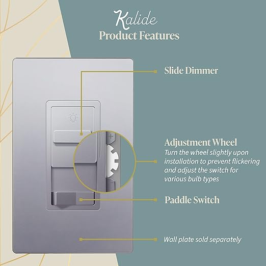 TOPGREENER Digital Dimmer Light Switch for 200W Dimmable LED/CFL Lights, Single Pole/3-Way LED Slide Dimmer Light Switch, Neutral Wire Not Required, UL Listed, TGSDS3-SV, Silver, 1 Pack