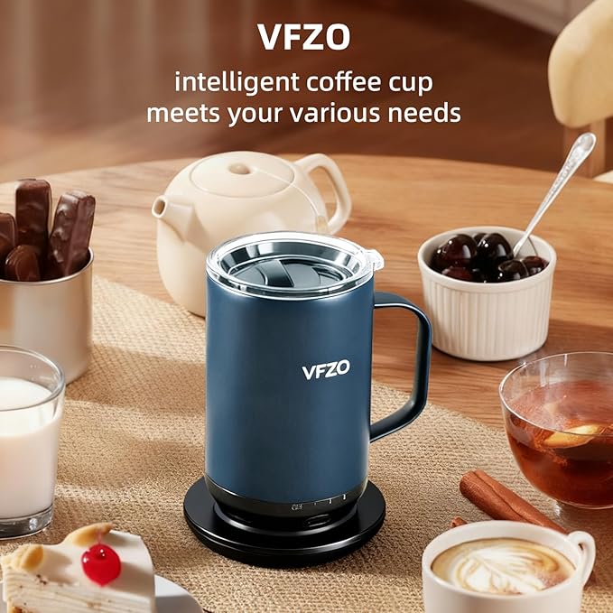 Self Heating Coffee Mug,High-Capacity- 18 oz, 180 Min Battery Life, Smart Heated Coffee Mug，Smart Mug, Simple Temperature Control Operation, Gifts for Family Members (Navy Blue)